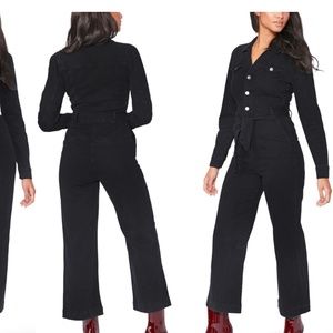Paige Anessa Black Long Sleeve Denim Crop Leg Jumpsuit